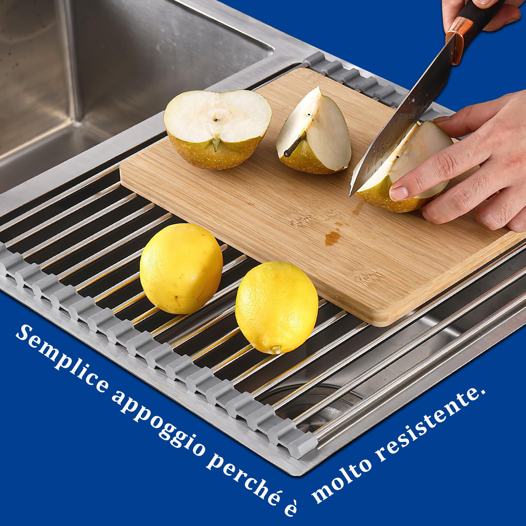 Scolapiatti Pieghevole In Acciaio Inox Con Rivestimento In Silicone – Design Arrotolabile Per Lavello E Bancone, Antiscivolo E Salvaspazio
