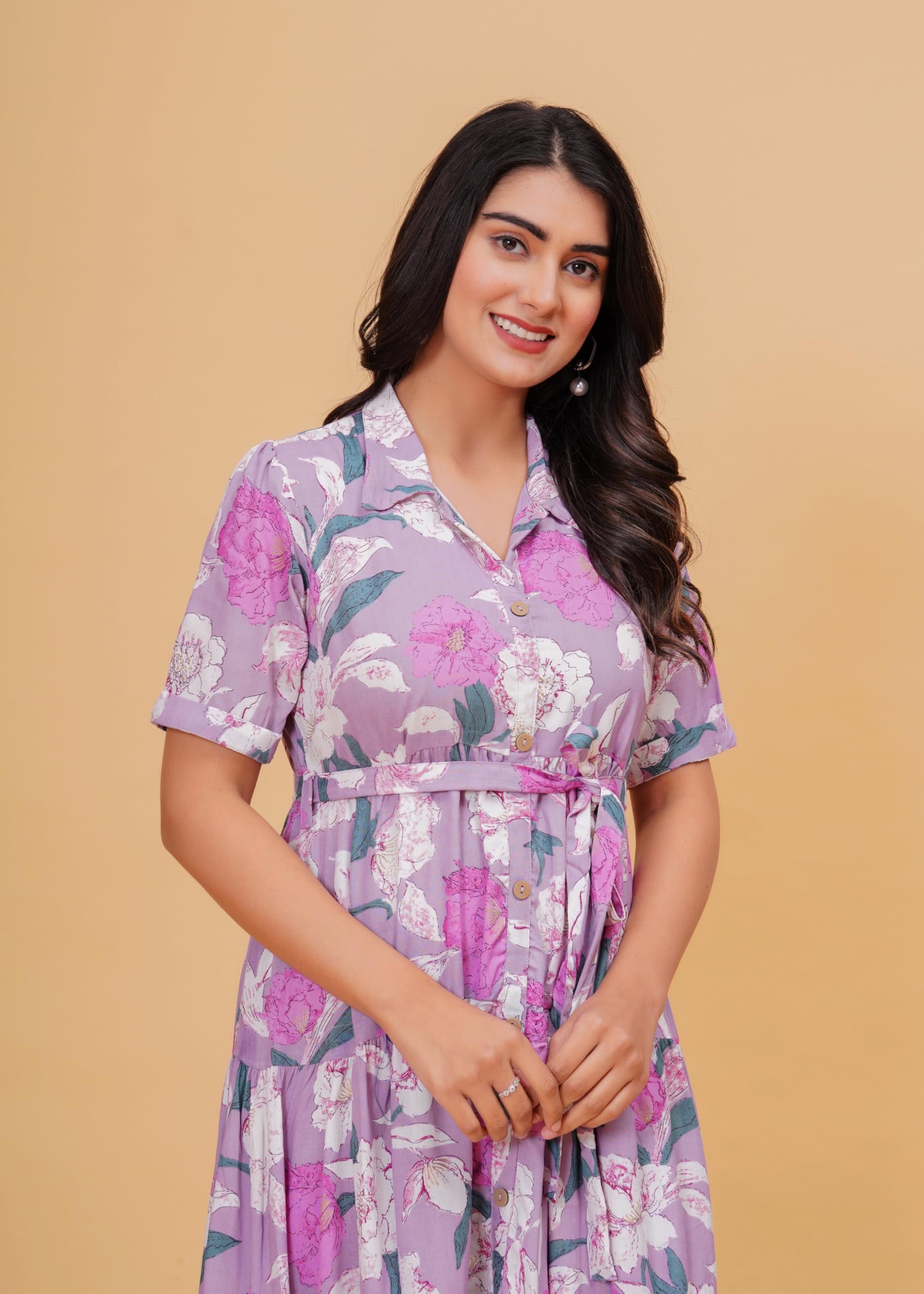 Jikonet Women's Western Dress Floral Printed Cotton Maxi Dress, (Xxx-Large, Pink)