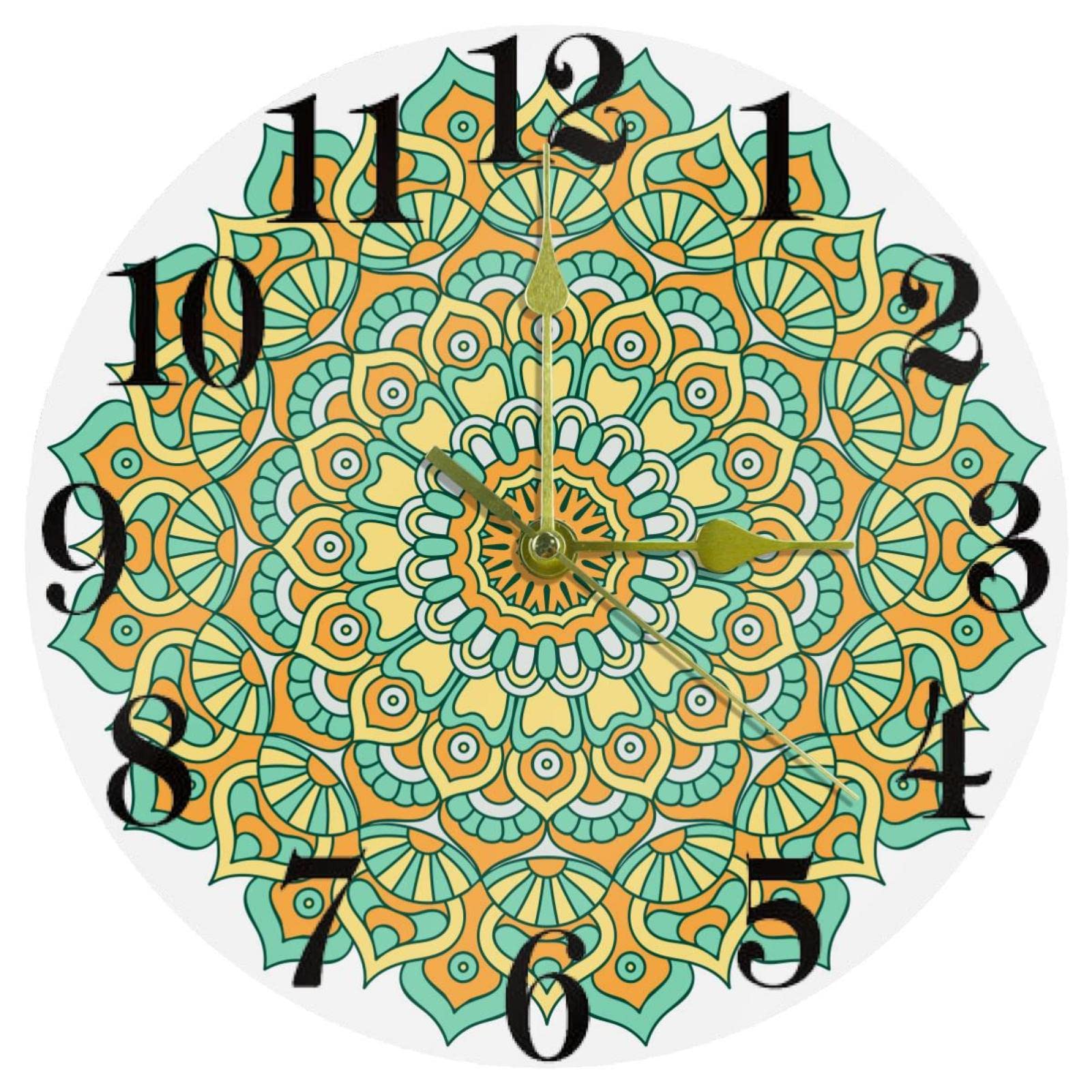 Horloge murale silencieuse à quartz fleur de mandala 25,4 cm pour chambre et bureau