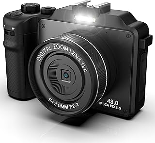 Vlogging Camera, 4K 48MP Digital Camera with WiFi, Free 32G TF Card & Hand Strap, Auto Focus & Anti-Shake, Built-in 7 Color Filters, Face Detect, 3'' IPS Screen, 140°Wide Angle, 18X Digital Zoom AA-13