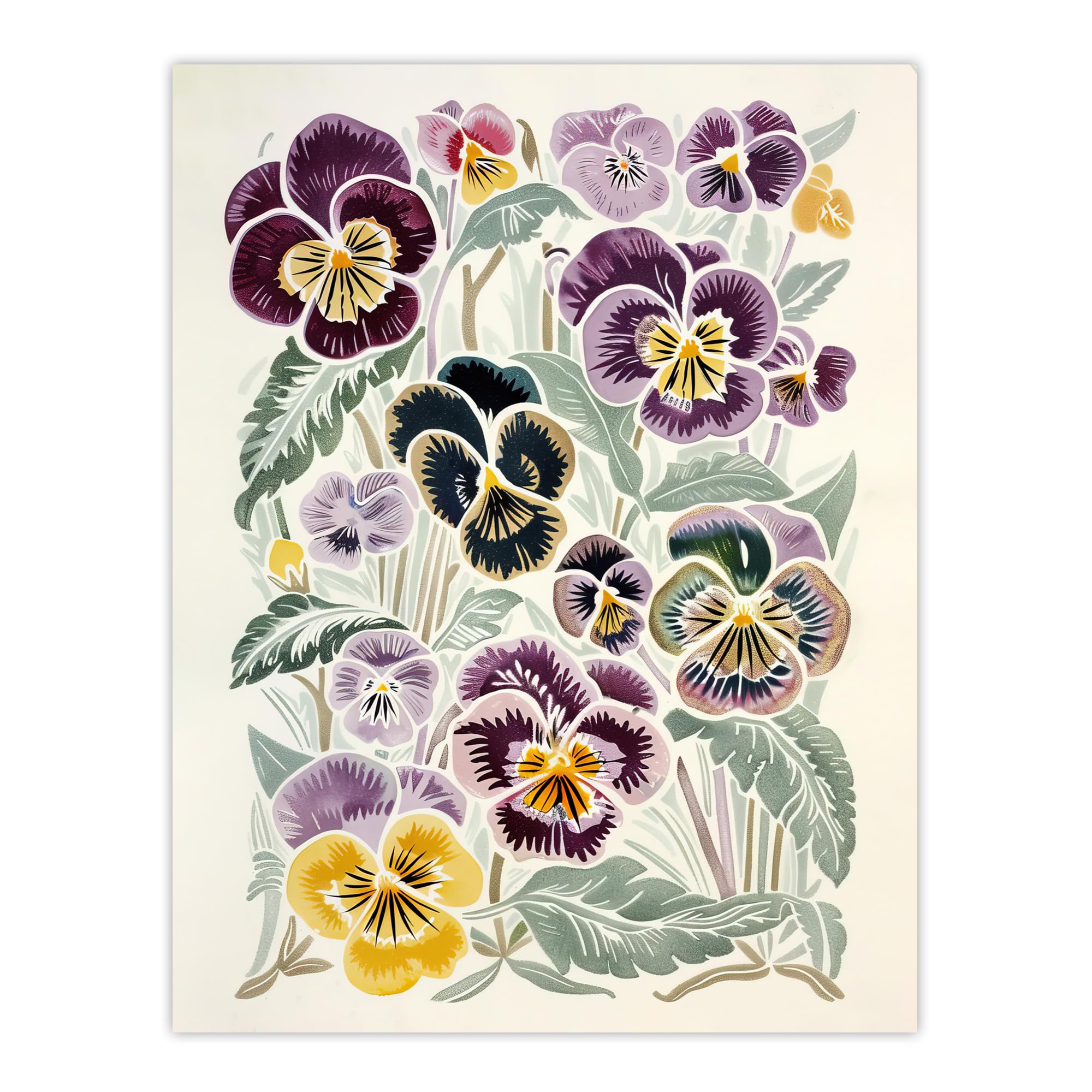 Artery8 Floral Purple Yellow Pansies Wildflower Painting Living Room Extra Large XL Wall Art Poster Print