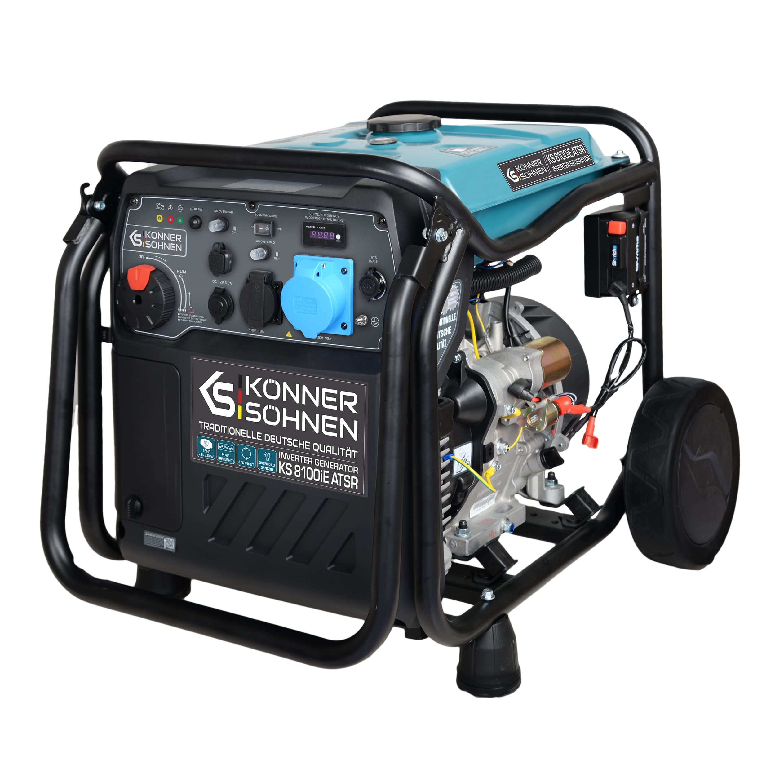 Generador inverter KS 8100iE ATSR de la marca Könner & Söhnen, generador de gasolina, generador de corriente, potencia máxima 8,0 kW, 2 puertos USB, bobinado de cobre, EURO V