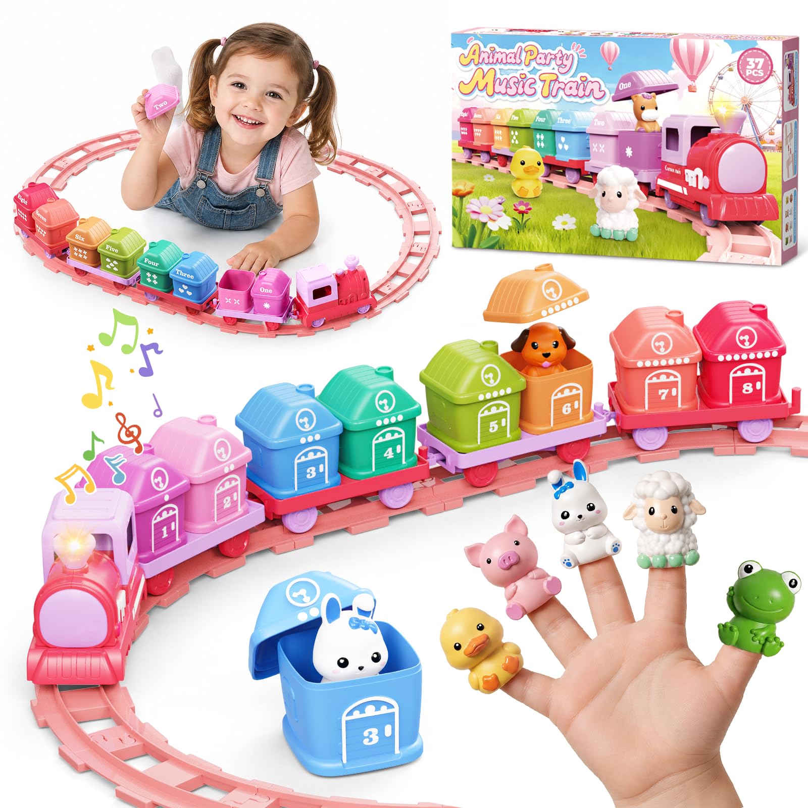 Montessori Electric Farm Train Track Set Toy for 2 3 4 Year Olds Boys Girls