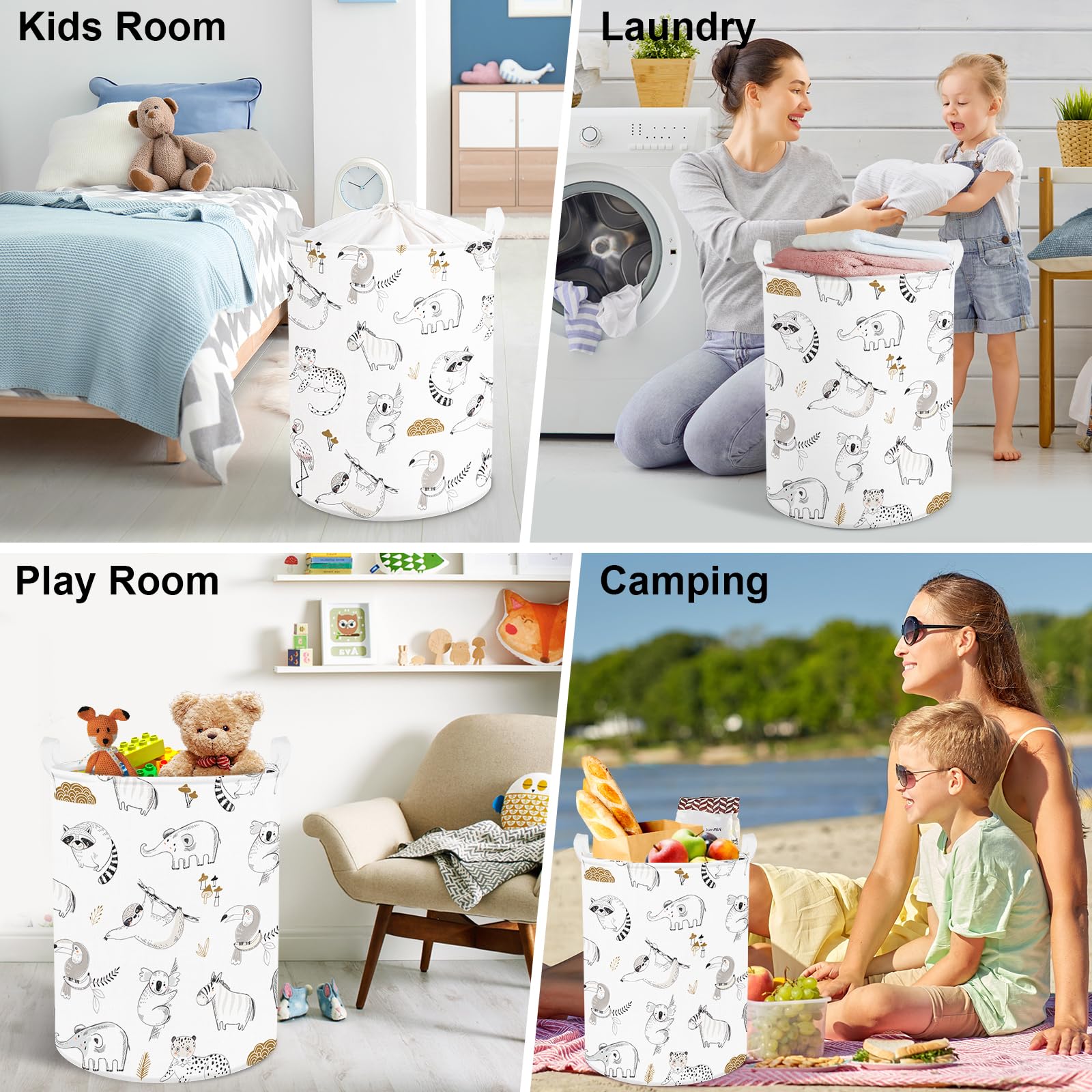 Clastyle 45L Kinder Wäschekorb Elefant Rund Weiß Spielzeug Kleidung Aufbewahrungskorb 36x45 cm