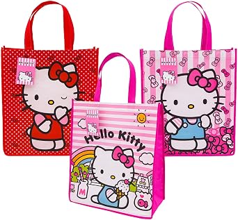 Fast Forward Hello Kitty Reusable Tote Bags, 16 inch, Pink and Red, 3 Pack
