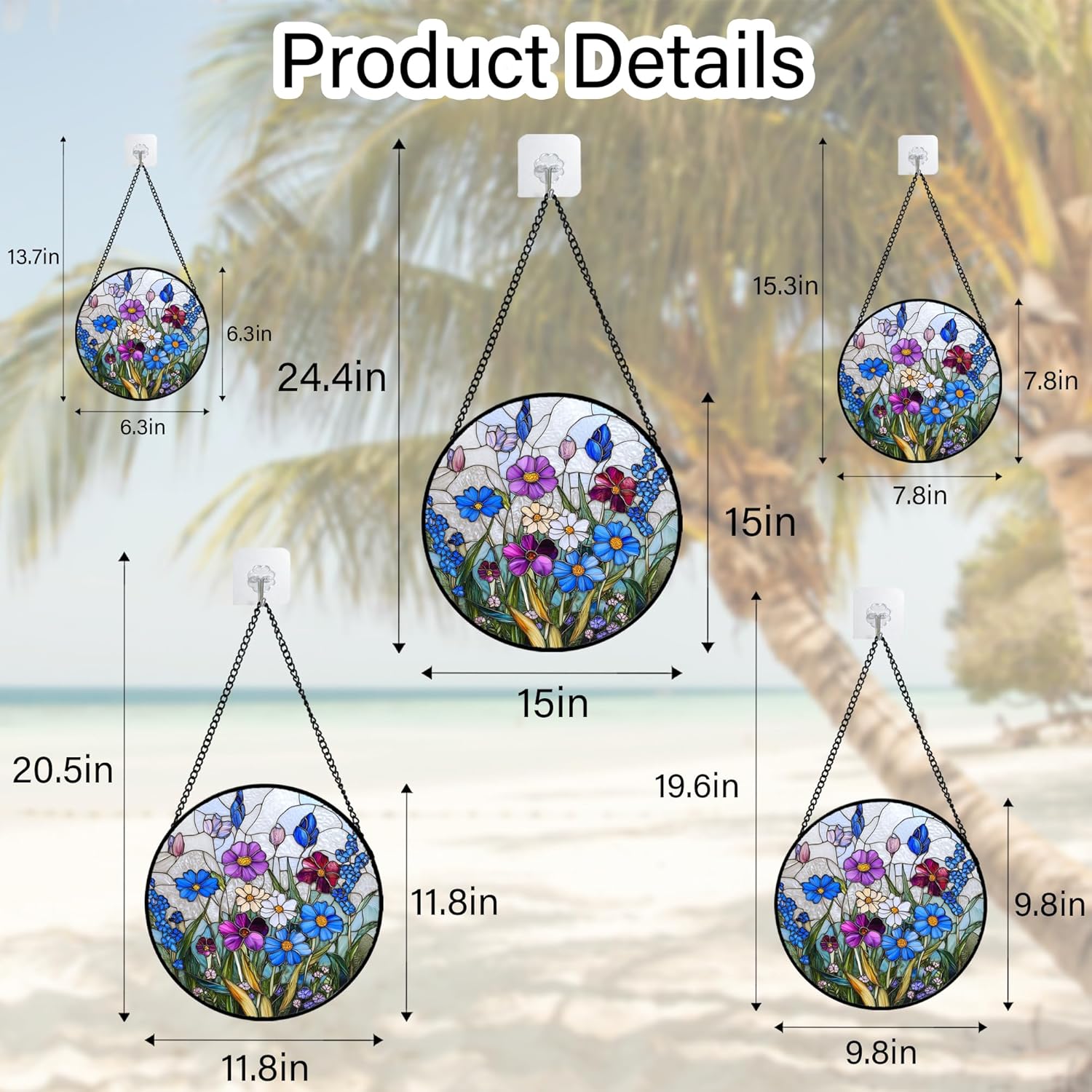 Stained Glass Window Hanging Blue Purple Wildflowers Large 11.8" - Suncatcher Door Garden Sunroom Sun Catcher Home Decor Birthday Christmas for Mom Men Woman Nana Friend