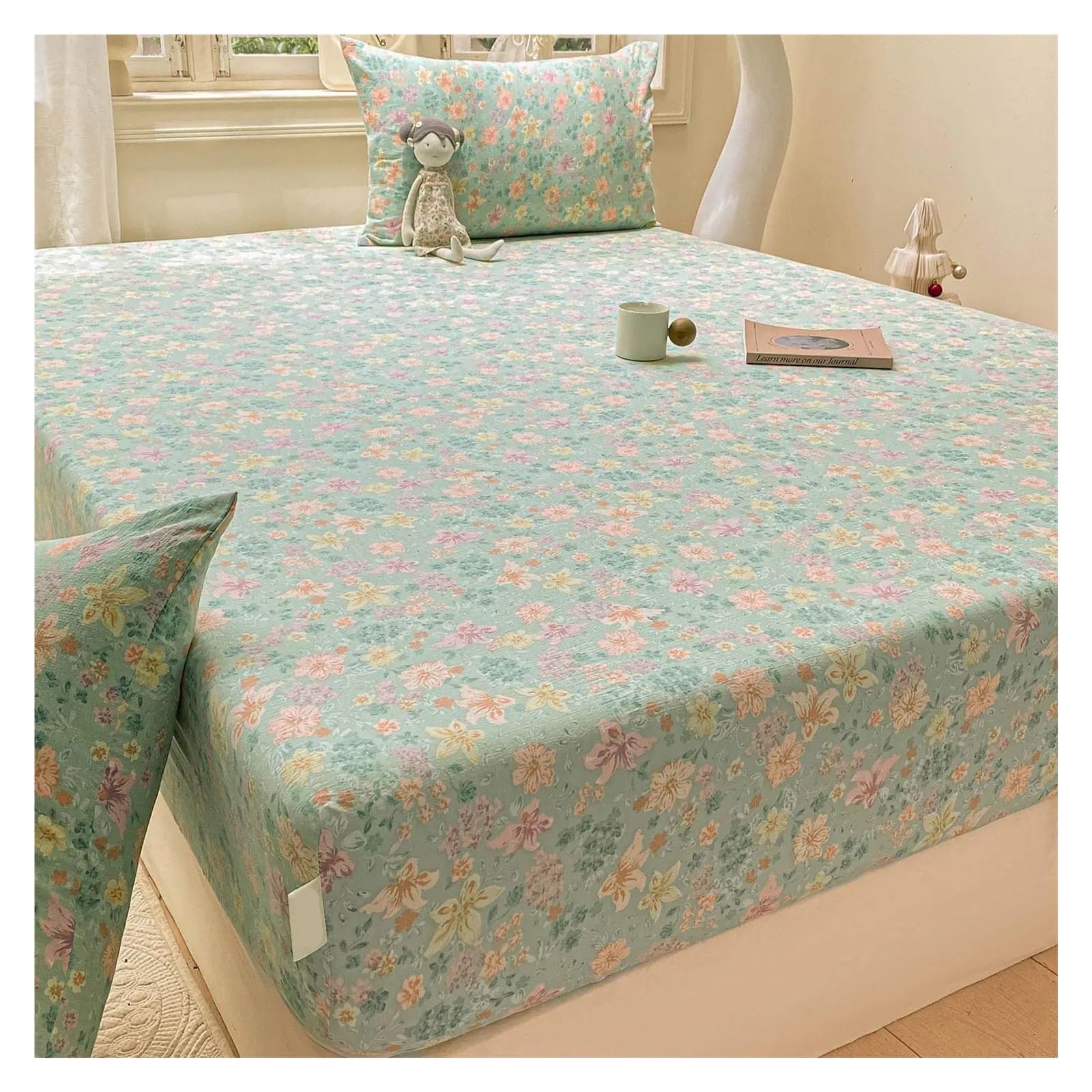 Lenzuola stampate a fiori verdi | Lenzuolo con angoli singolo/queen/king size sabanas matrimoniales all-inclusive(Color 1,200x220x25cm 1pc)