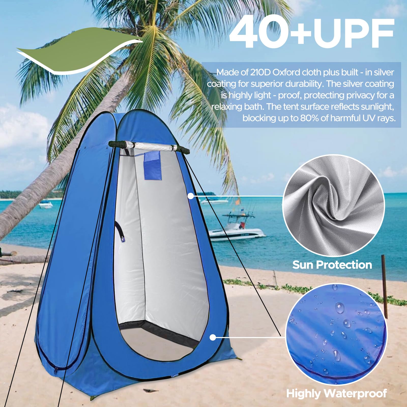Exsink Tente de Douche Pop Up, Tentes de Toilette Portable pour Camping, Protection UV, avec Sac de Transport et Accessoires, pour Le Camping, la Plage et Les Activités de Plein Air - 5