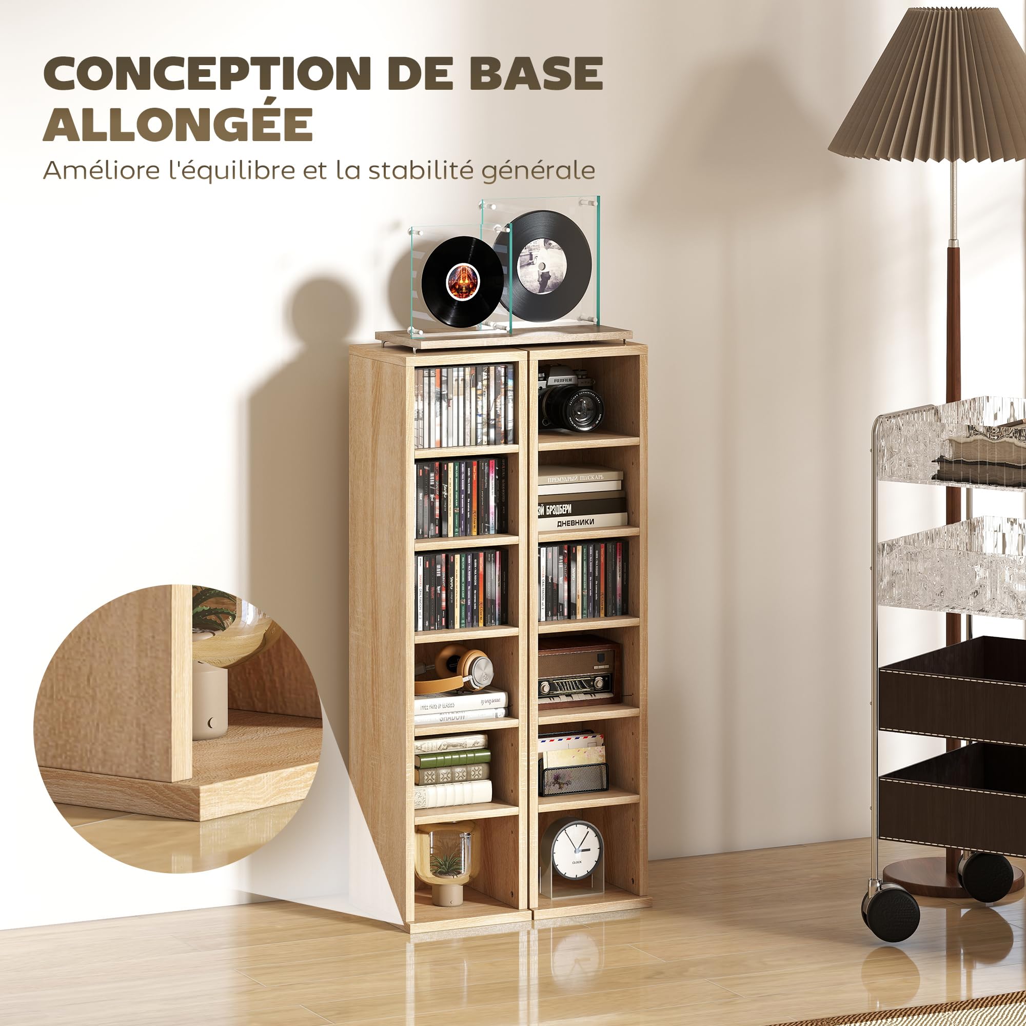 HOMCOM 2er-Set Regalsäulenschrank CD-DVD-Aufbewahrungsschrank 6 + 6 Fächer 21 x 22,5 x 88,5 cm max. Kapazität 204 CDs Eiche
