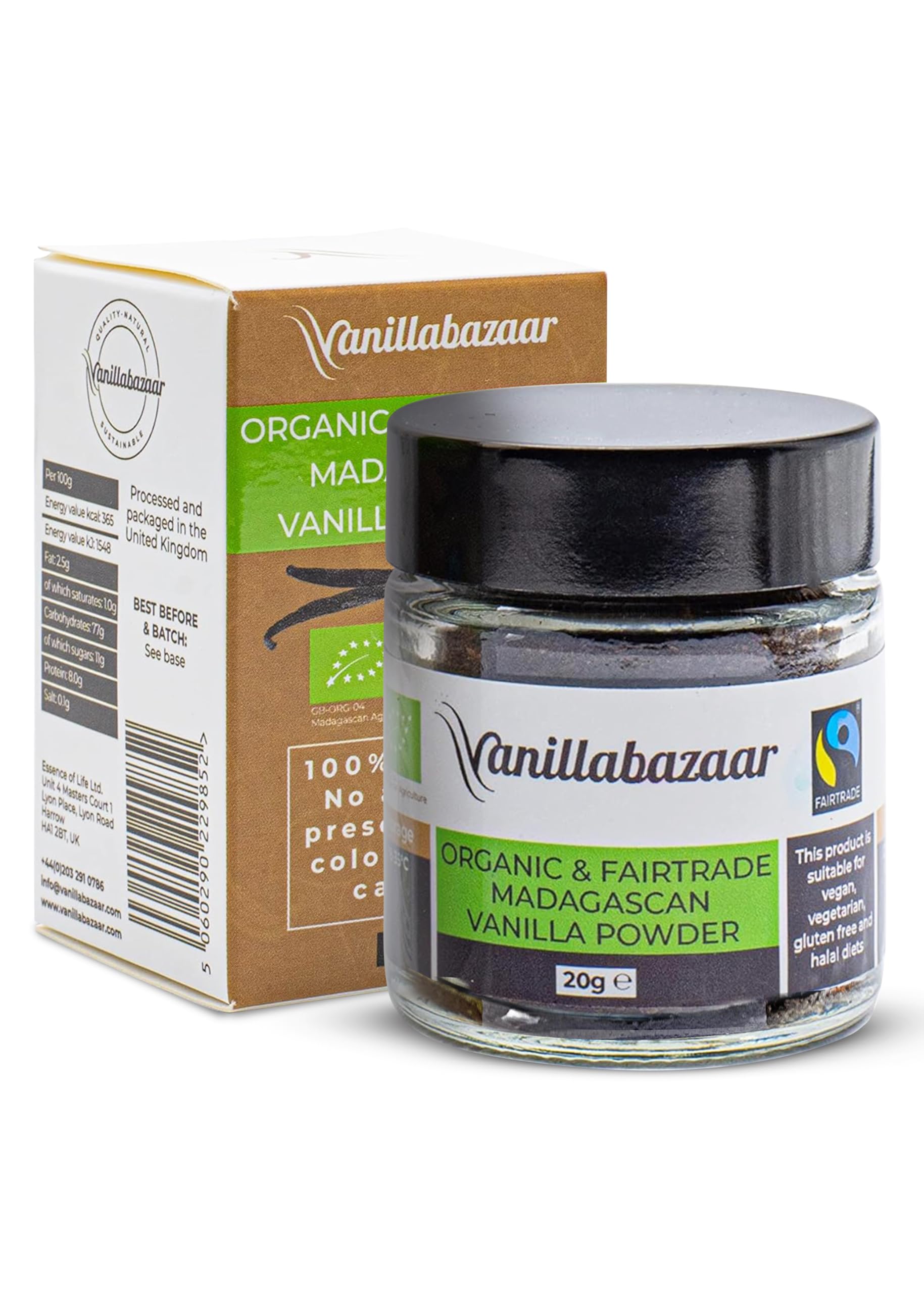 Pure Premium Organic & Fairtrade Madagascan Vanilla Bean Powder (20g) | Premium Powder for Baking & Puddings | Natural Ground Vanilla Beans | Vanillabazaar