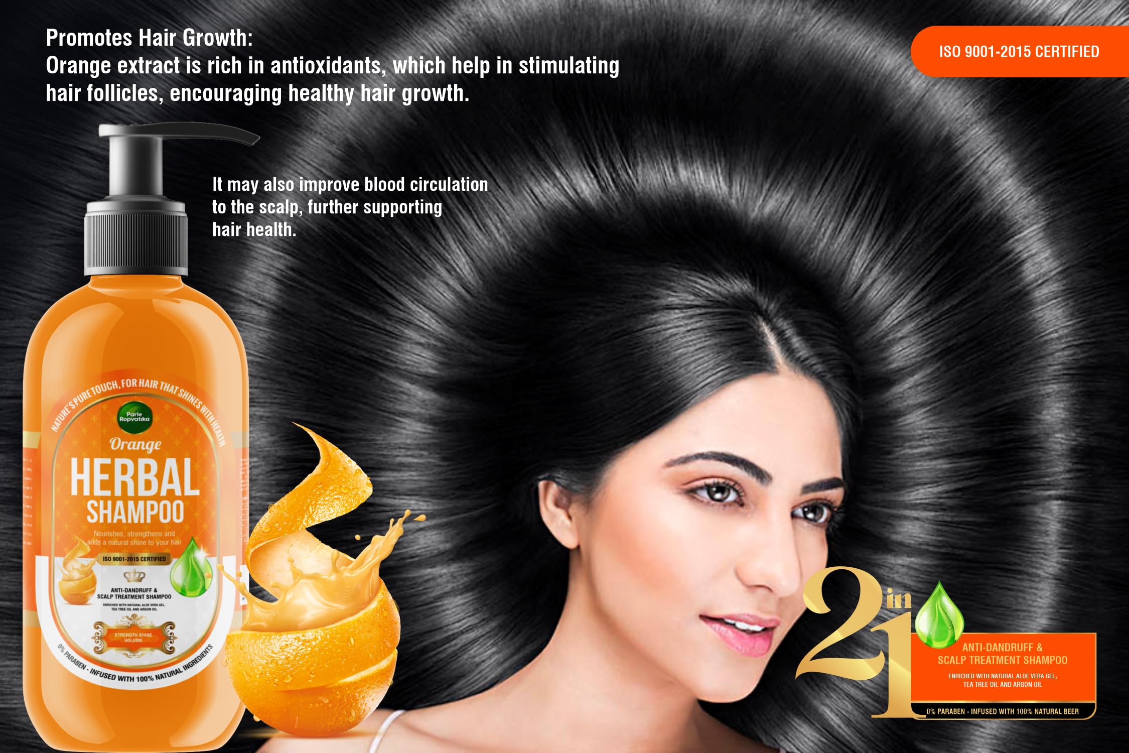 Parle Ropvatika 5 Liter Orange Herbal Shampoo, Anti-Dandruff, Hair Fall Control and Scalp Treatment with Natural Ingredients, Tea Tree Oil, Aloevara and Argan Oil, for Men Woman (Orange 5 Liter) 1