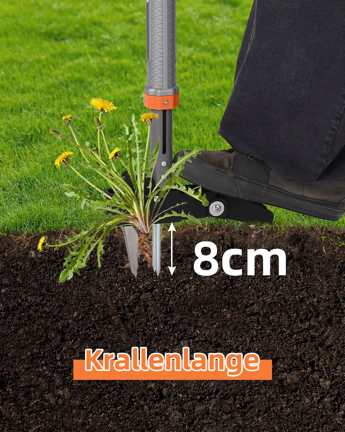 HAUSPROFI Extractor Malas Hierbas (Longitud de 91 cm a 117 cm), Bolsa de Jardinería de 50 litros, 4 Dientes de Rastrillo, Diseño de Retorno Automático, para el Mantenimiento del Césped