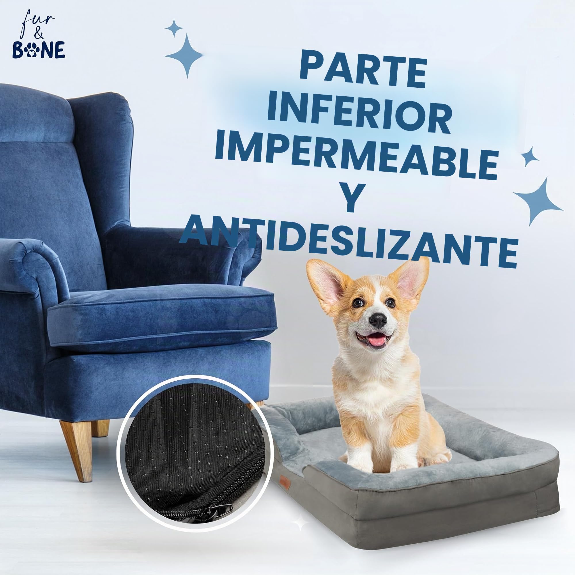 Fur & Bone Cama para Perro, sofá Cama ortopédica Grande para Perros, Funda extraíble, diseño Relajante, Base Antideslizante, Impermeable y Lavable