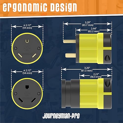Miniatura 5 de Journeyman-Pro NEMA TT-30R, 30 amperios, 125 voltios, conector hembra de remolque RV de hoja recta, grado industrial negroamarillo, generador de