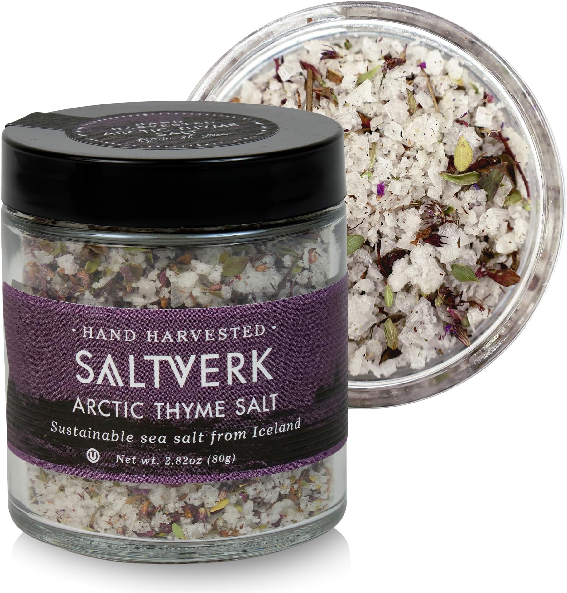 Saltverk Arctic Thyme Sea Salt, 2.82 Ounces of Handcrafted Gourmet Salt Flakes
