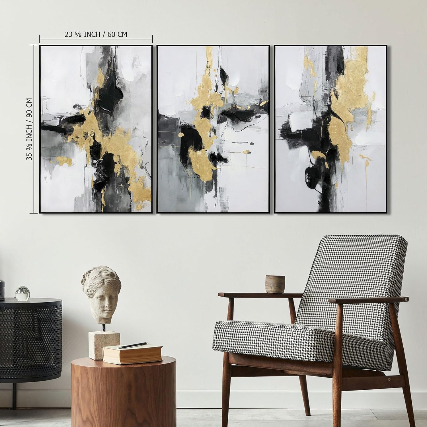 SAFERRYHOME Abstract Textured Framed Canvas Wall Art, Neutral Minimalist Wall Decor Modern Art Prints, Black Gold Wall Painting Artwork Pictures for Living Room,Bedroom,Dining Room,Office, 24"x36"x3