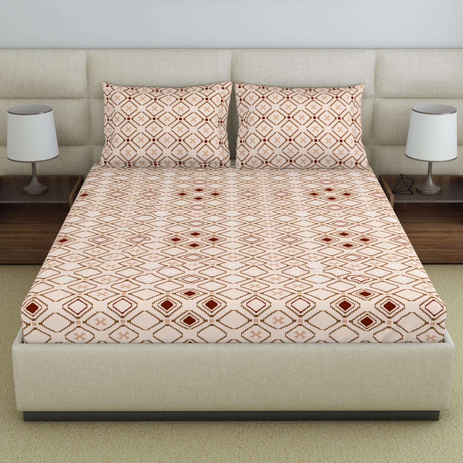 Welspun Polycotton Double Bedsheet (224 Cm X 254 Cm / 43 Cm X 68 Cm