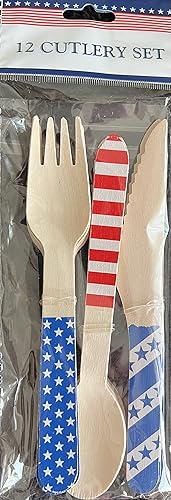 Juego de cubiertos patrióticos de 12 piezas que incluye tenedores, cuchillos y cucharas, conmemorativo de la independencia y el Día de los Veteranos
