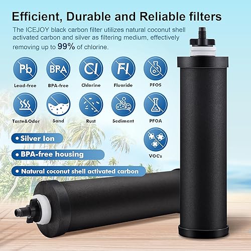 Miniatura 2 de Varillas de carbono alcalinas (paquete de 2) para filtros de agua por gravedad  Aumenta el pH hasta 9.2, reemplazo para filtros Berkey BB9-2 Black,