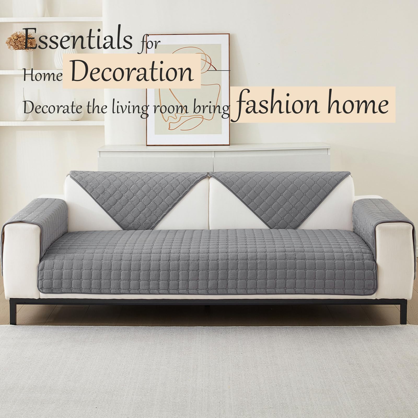 SHANNA Flanell Sofabezug 1 2 3 4 Sitzer Sofabezüge Couch Überzug L Form Ecksofa Sofa Couch Überwurfdecke, Sofahusse Sofaüberwürfe rutschfest Sofa Abdeckung (Dary Gray, 90 * 210cm Stückweise Verkauft) - 3