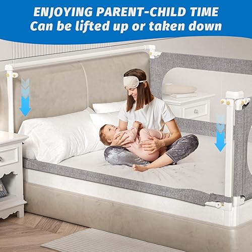 Miniatura 3 de Barandillas de cama de 3 piezas tamaño Queen para niños pequeños, con barra de cabecero, barandillas de seguridad para cama de tamaño Queen (paquete