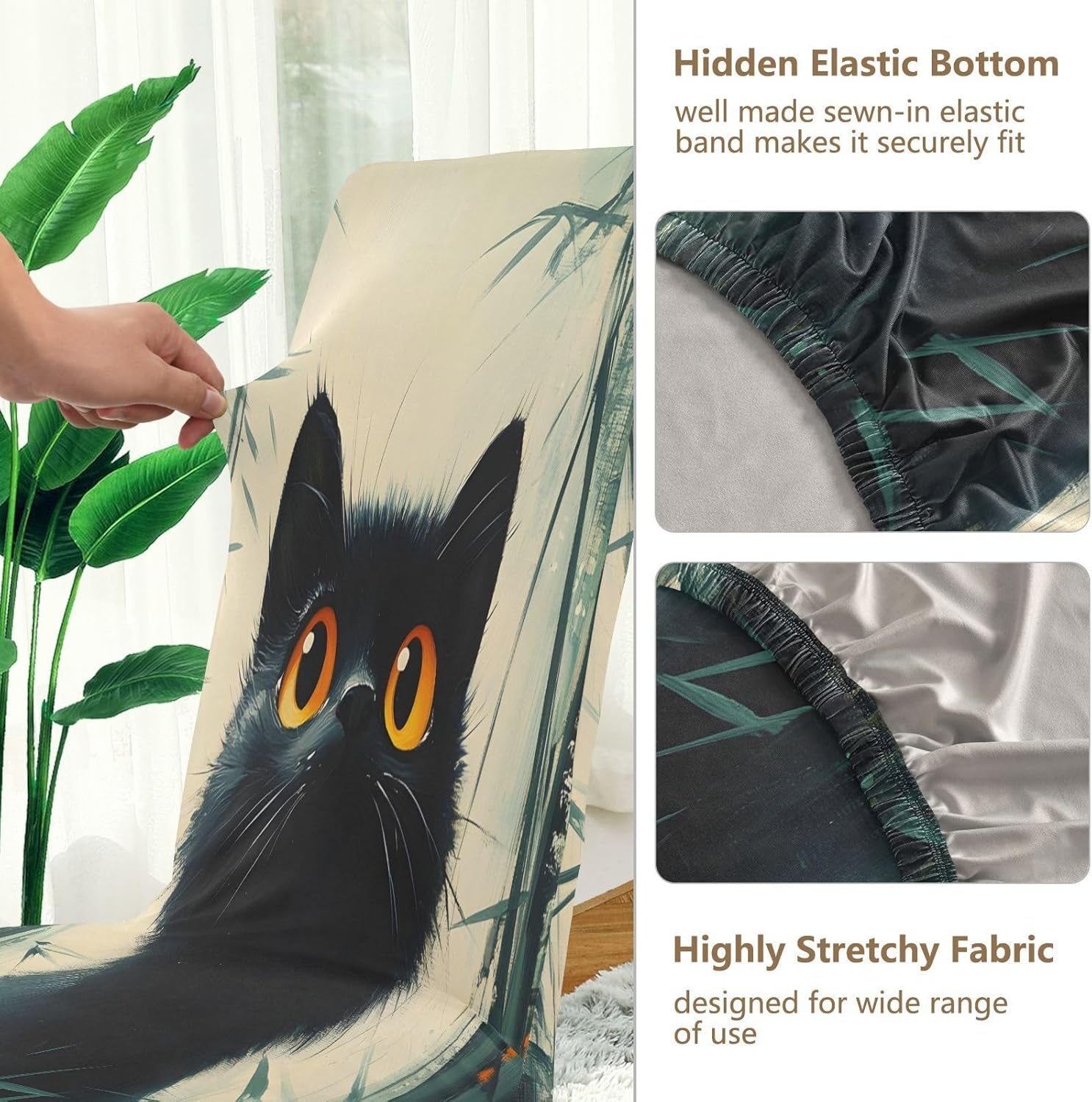 ALAZA Chair Covers for Dining Room, Painting Black Cat Stretch Chair Cover Sets Chair Protector Removable Washable for Ktichen Restaurant Hotel