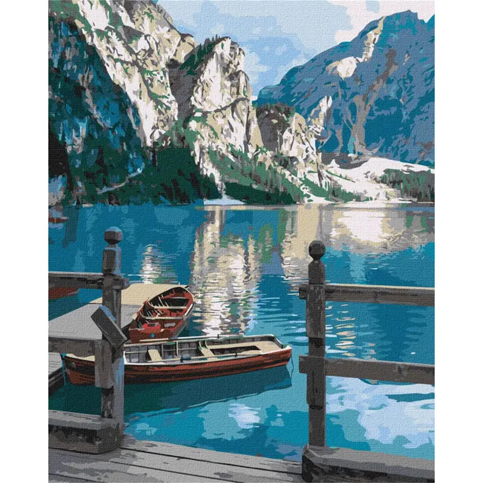 Yoonqun Pintar por Numeros para Adultos,con marco Paint by Numbers Kit DIY Cuadros Pintura al óleo de Lienzo con pigmento acrílico y pinceles para Hogar Decor Paisaje de barco junto al lago,50x65 cm