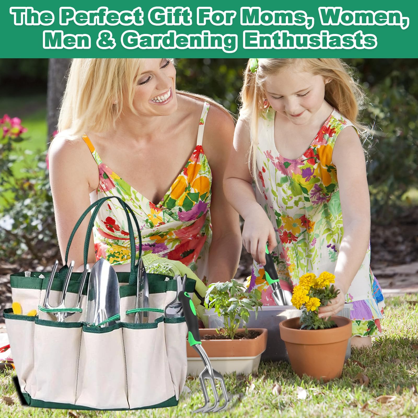 10 Pièces Kit Outils Jardinage Adulte avec Sécateur, Vaporisateur, Genouillères, Gants Travail, Petite Pelle, Houe, Sarcloire et Sac Toile, Outillage de Jardin pour Entretien Plantes Extérieur