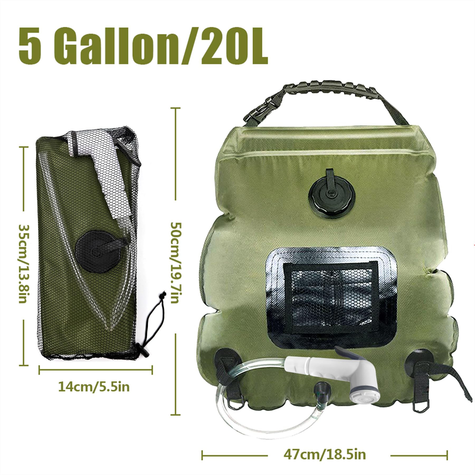 Sac de Douche Solaire Camping,20L Douche de Voyage avec Pomme de Douche,Solaire Sac de Douche,Pliant Extérieur pour Douche,Température 45 °C avec Commutable Tête de Douche,pour Randonnée Escalade