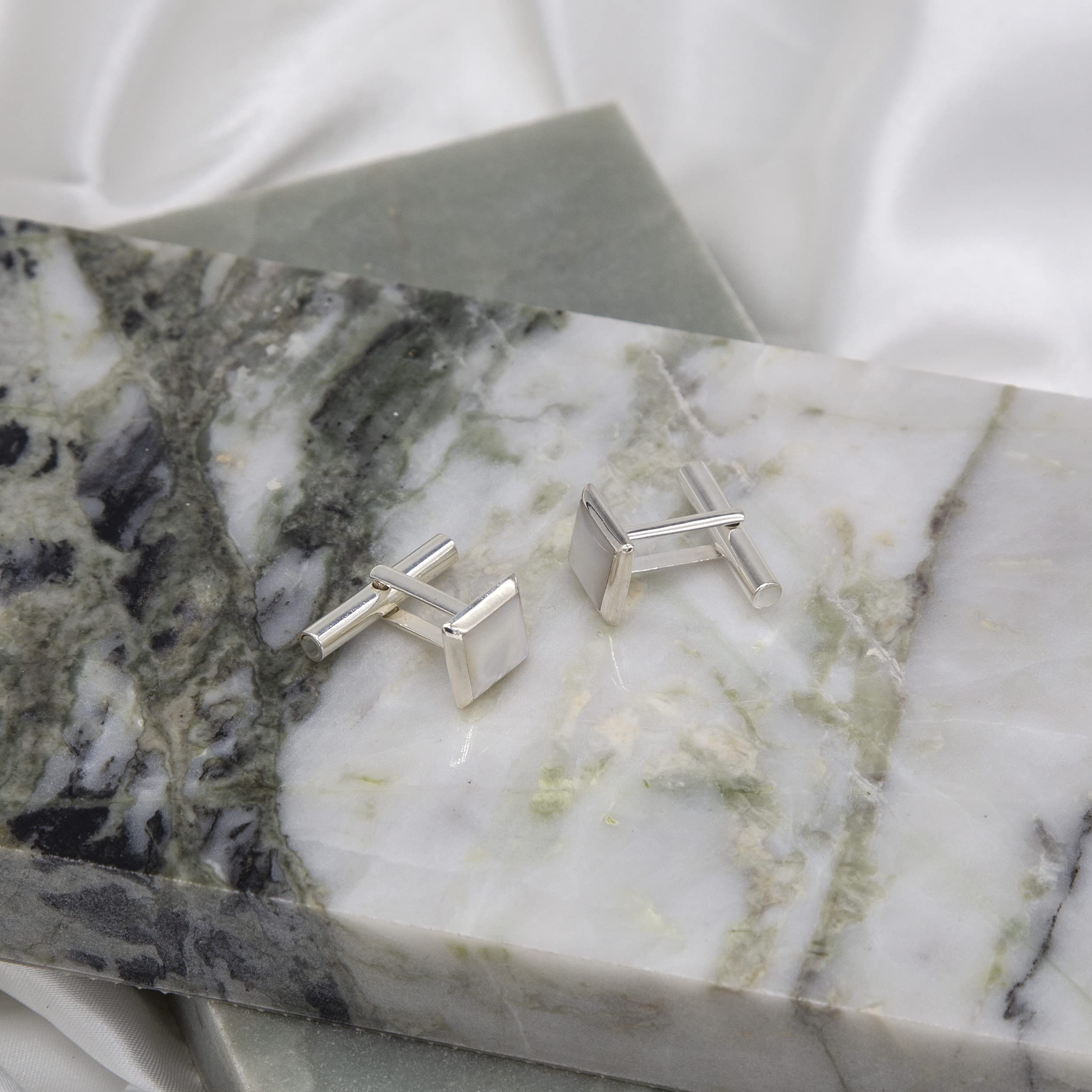 Tuscany Silver Gemelli in argento sterling per uomo con madreperla quadrata 12mm x 12mm