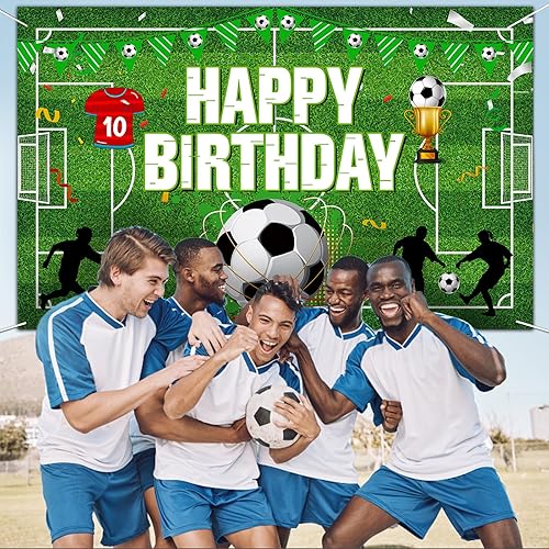Miniatura 7 de Decoraciones de fiesta de fútbol, 70.8 x 45 pulgadas, pancarta de cumpleaños de fútbol telón de fondo para decoración de fiesta de cumpleaños de