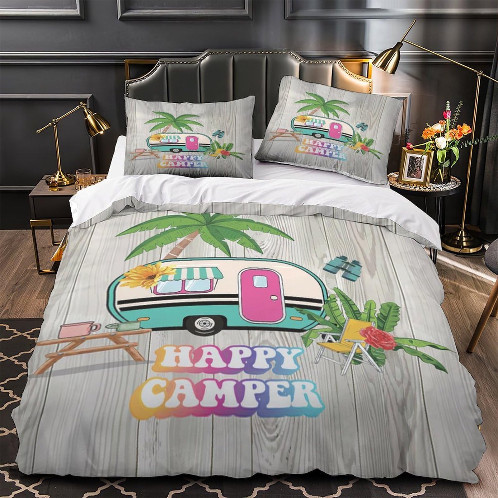 Ensemble de literie entretien facile et parure de lit respirante motif rétro camper king
