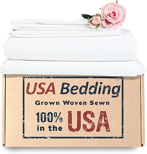 Miniatura 1 de Juego de sábanas 100% fabricado en Estados Unidos. Calidad de hotel, percal de lujo. Blanco, 4 piezas matrimoniales. Bolsillo profundo, sábana