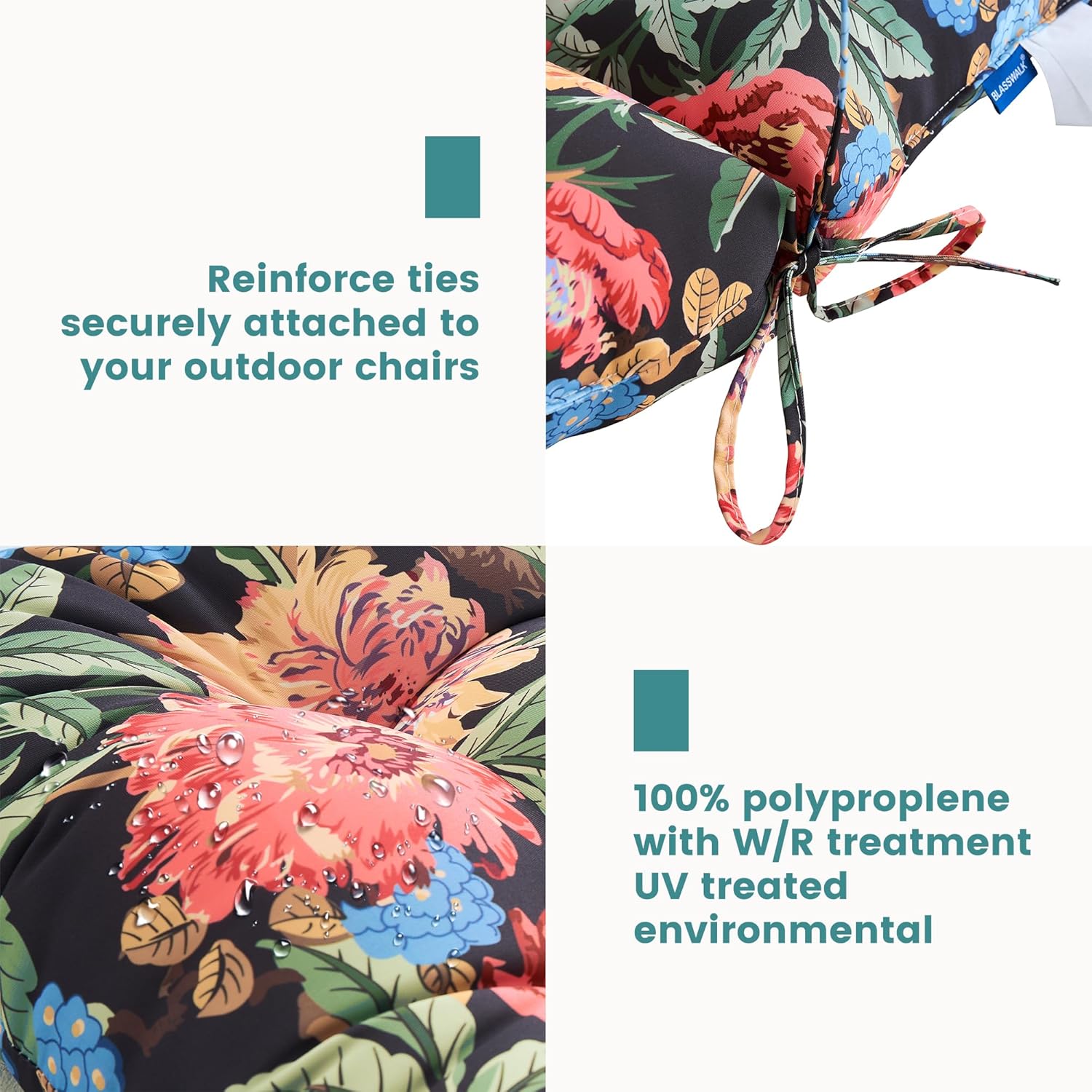 BLISSWALK Outdoor Adirondack Chair Cushion for Patio Furniture,Tufted Thick Seat & Round High Back Rocking Oudoor Colorful Cushion, 48"x21"x4" inches,Fade-Resistant,Floral
