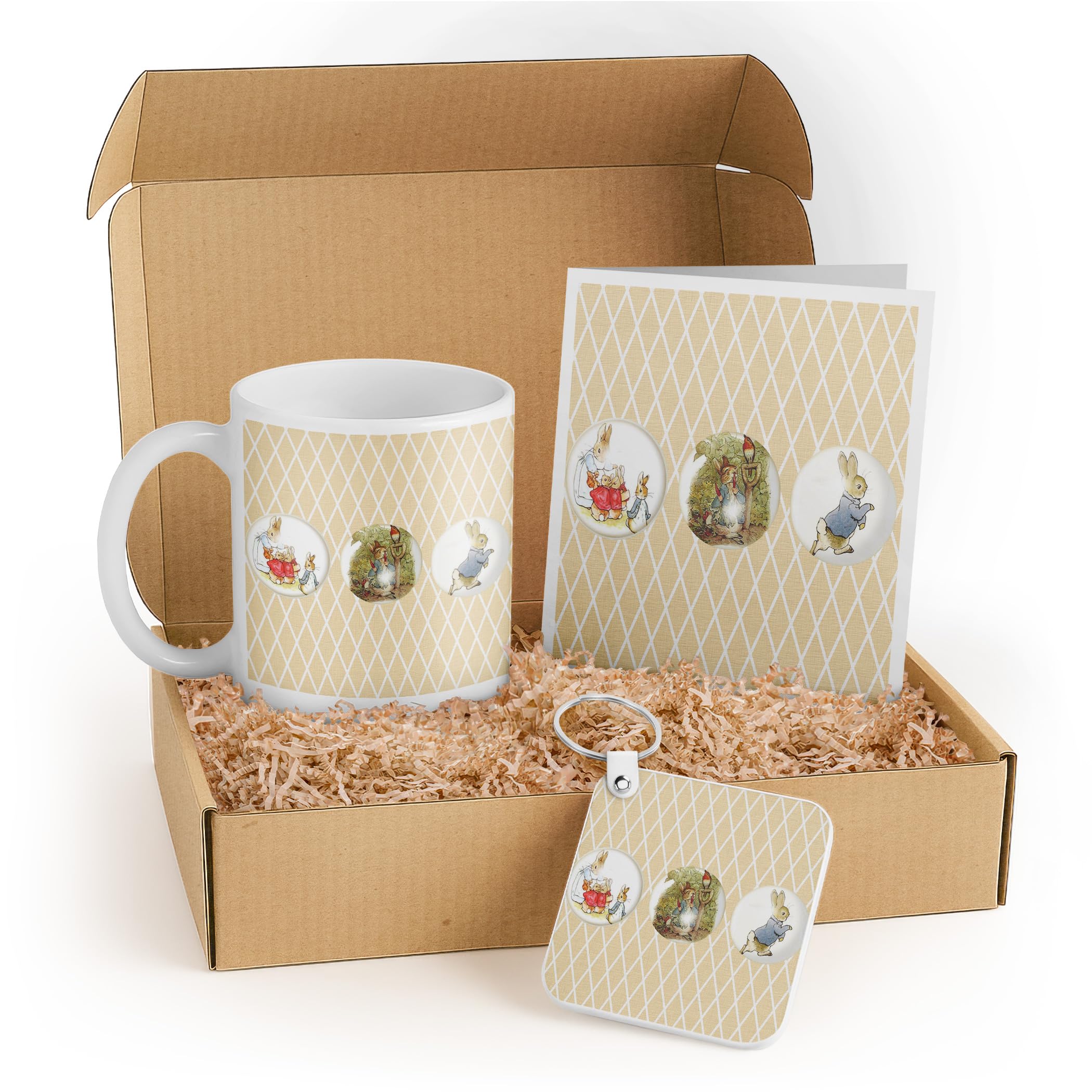 Peter Rabbit Gift Set for Kids - Includes Mug, Card, and Keychain - Vintage Rabbit Illustrations - Perfect for Birthdays, Disney Fans, and Easter