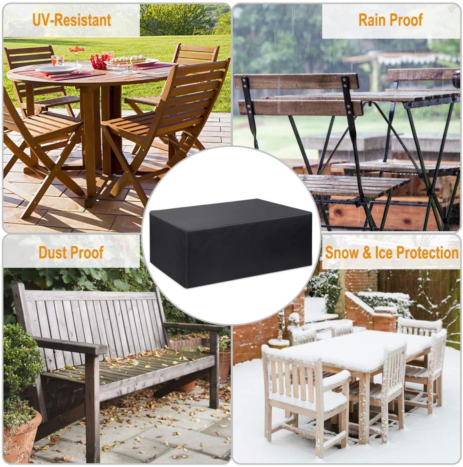 Funda para Muebles de Jardín Impermeable, 340x190x70cm/LxWxH 420D Oxford Rectangular Funda Mesa Jardin Exterior Funda Protectora para Muebles Funda Sofa Jardin Varios tamaños-Negro