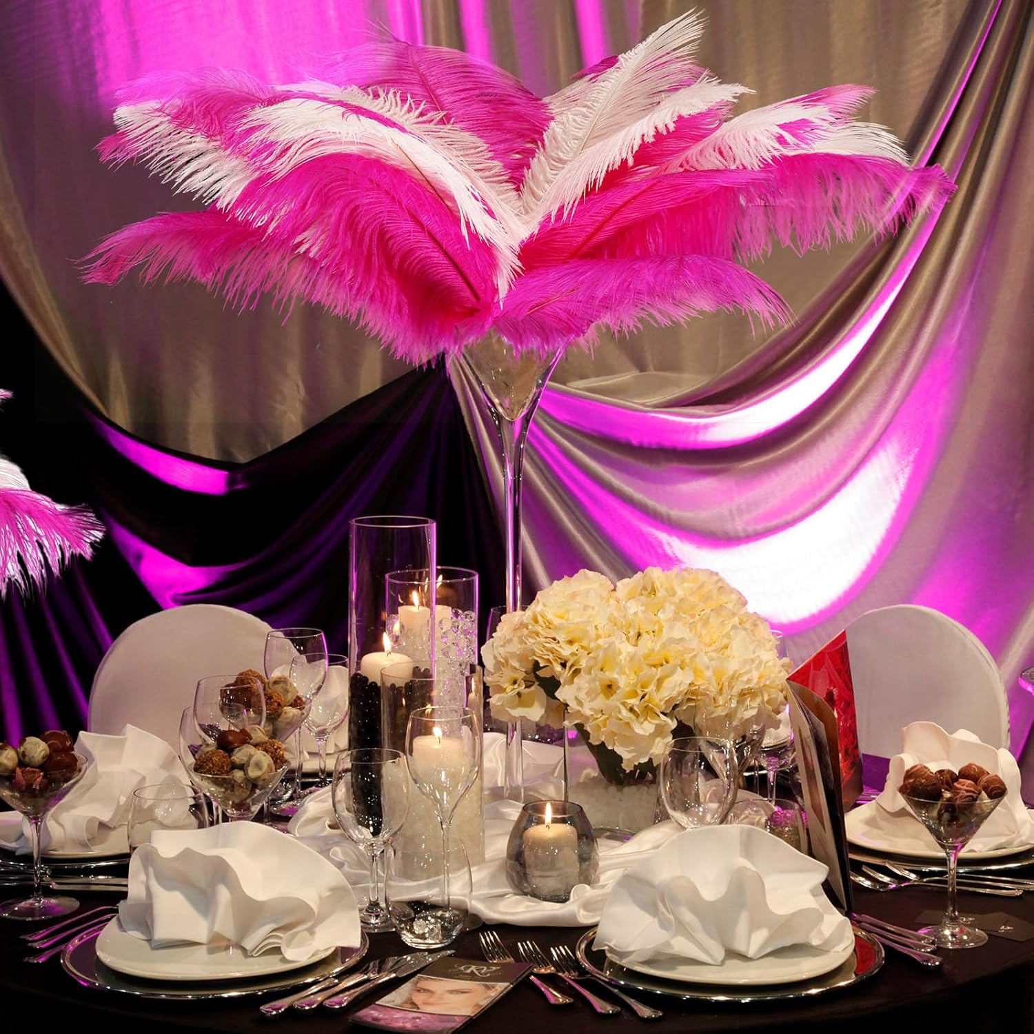 XunYee 60 Pcs 1920s Natural Ostrich Feathers Bulk 10-12 Inch/ 12-14 Inch Natural Large Feather for Wedding Dancing Birthday Party Centerpieces Carnival Decorations(Light Pink, Rose red)