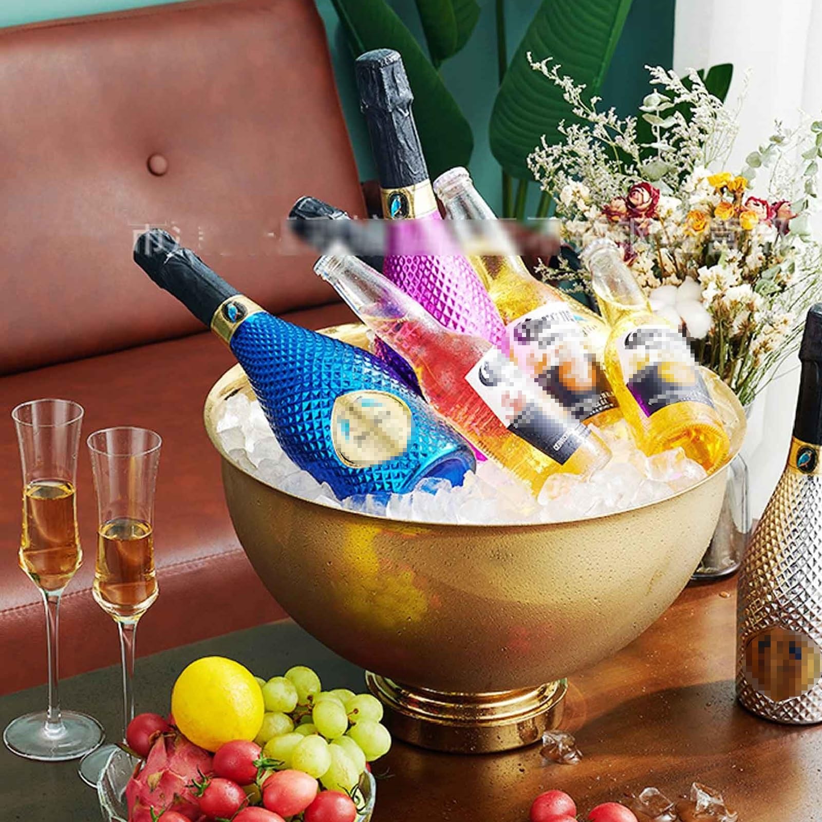 Cubitera Aislada de Acero Inoxidable, Cubeta para Champán para Cubitos de Hielo y Botellas De Vino, 39cm x 25cm(Rose Gold)