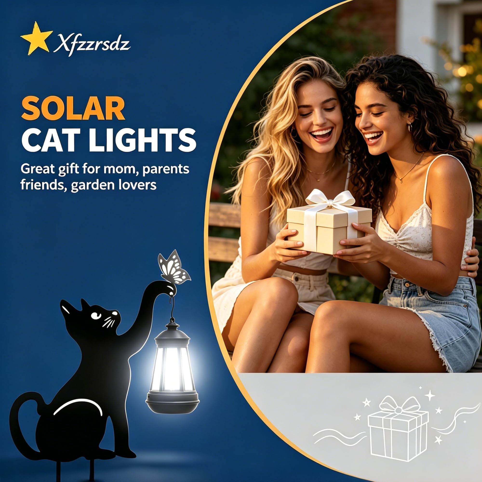 Luces solares de gato negro para exteriores, regalos para amantes de los gatos, para mamá, mujer, abuela, decoración de jardín con mariposa decorativa de metal, adorno de inauguración de la casa para
