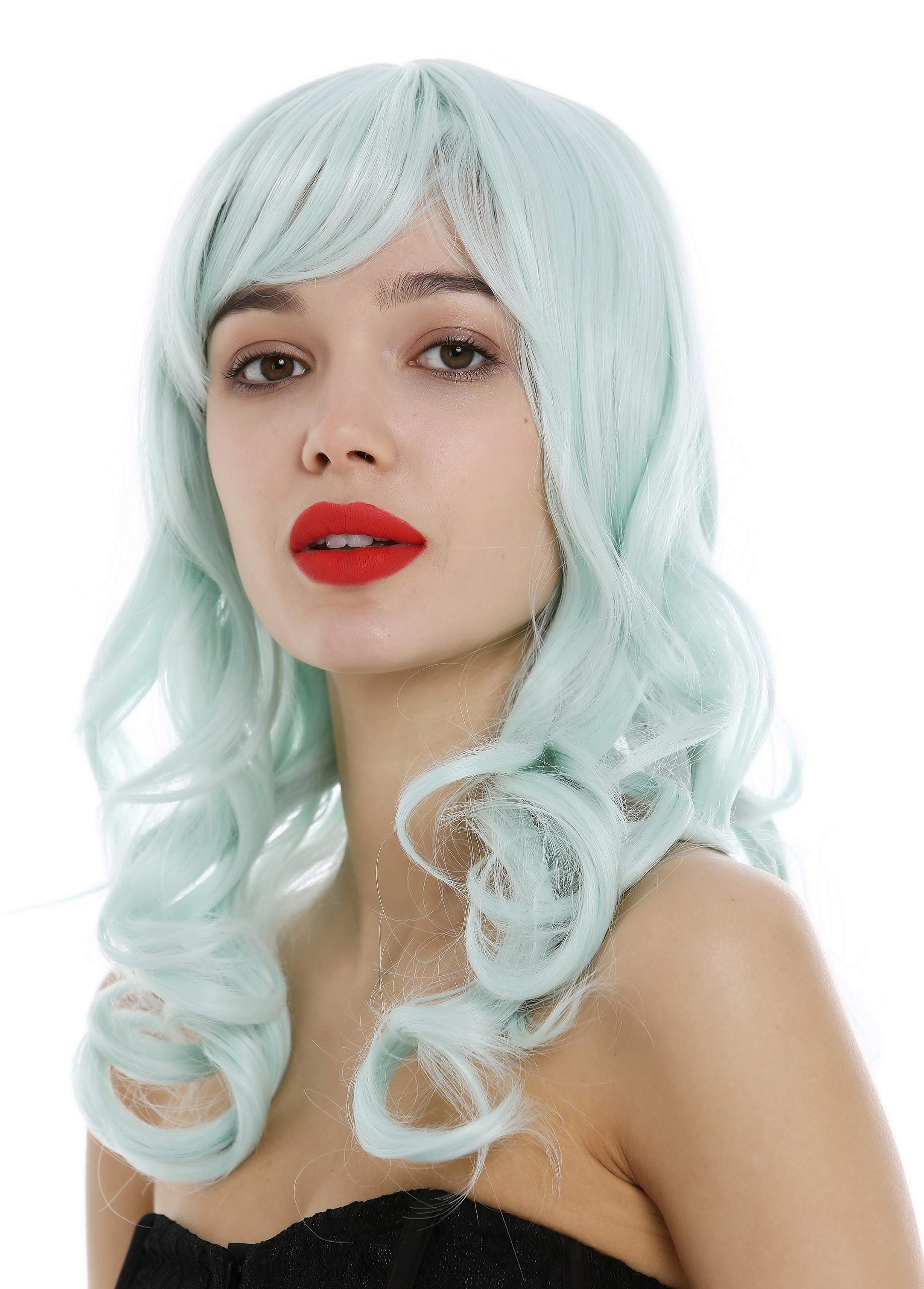 WIG ME UP - 3001-T5507 Lady Wig long wavy to curled curls fringe bangs light green, light green (T5507)