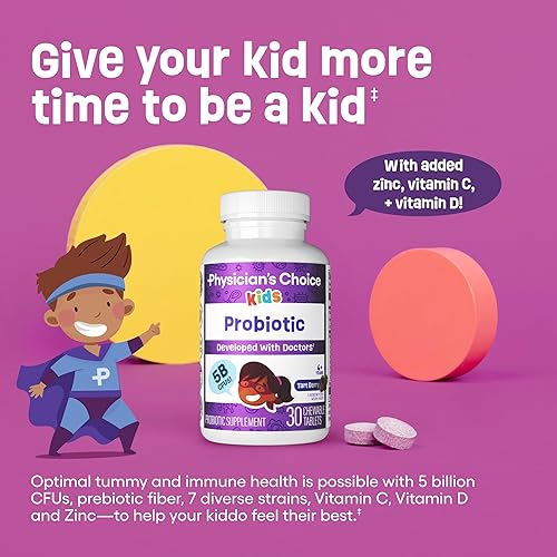 Miniatura 3 de Physician's CHOICE Probióticos para niños - 7 cepas diversas, prebióticos orgánicos, vitaminas y minerales - clínicamente estudiado L.Rhamnosus GG -