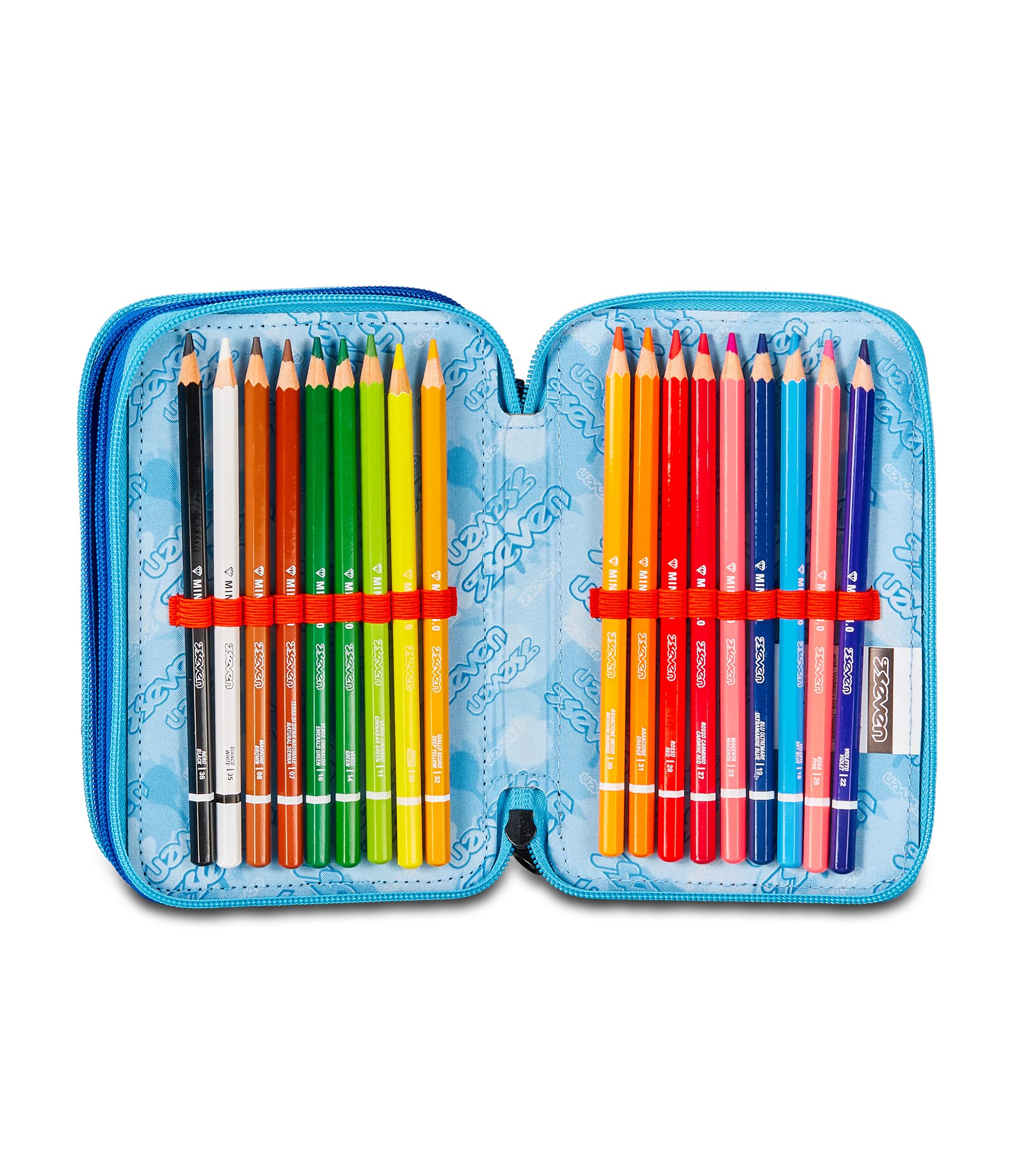 Seven Astuccio Scuola 3 Zip, Blue Deep, Mapset Boy, Portapenne Triplo Scomparto Completo Di Penne, Matite, Colori, Accessori Zaino, Elementari, Medie, Superiori, Ragazzo Ragazza