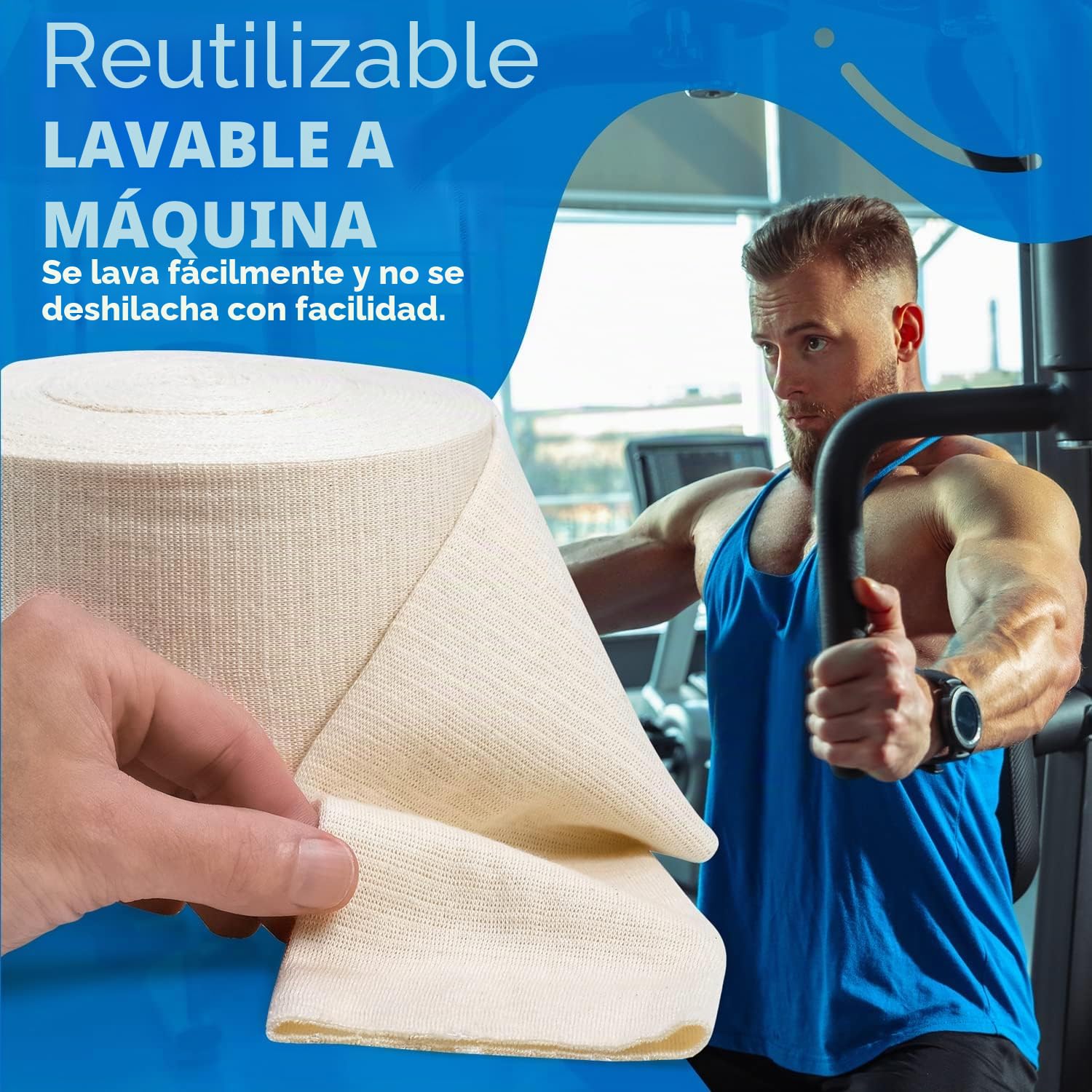 Vendaje elástico de soporte, talla F, caja de 10 m - Color natural (4 "x 33 pies) Vendaje grande para apoyo de rodillas y muslos de mediano a grande, algodón spandex