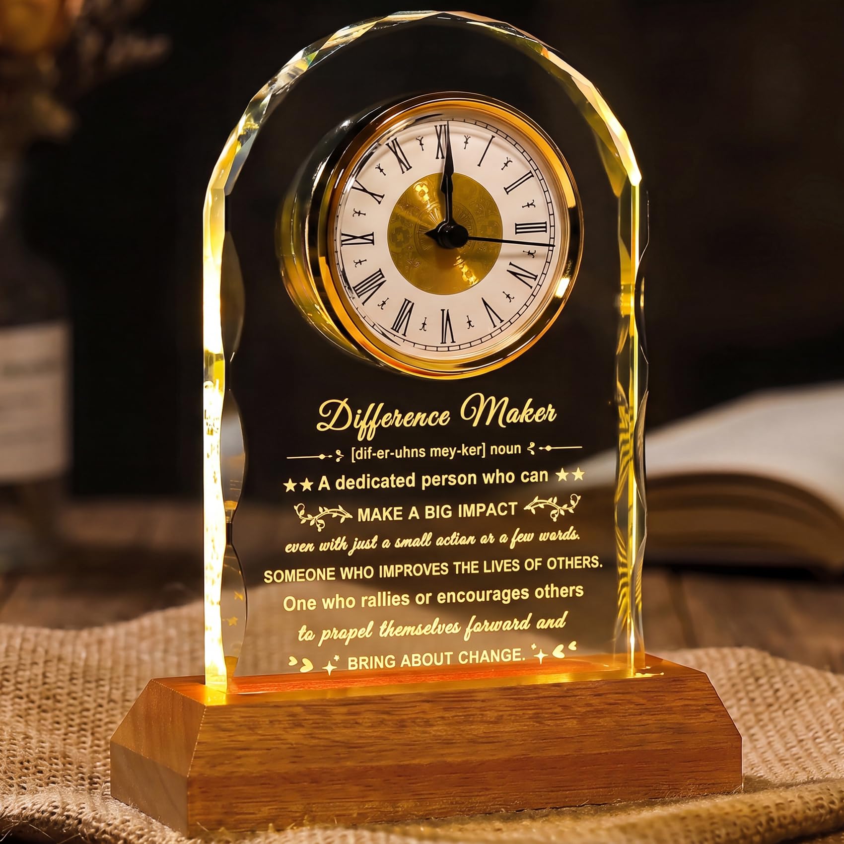Ornalrist Difference Maker Gifts for Women Men Clock with Wooden Light Base