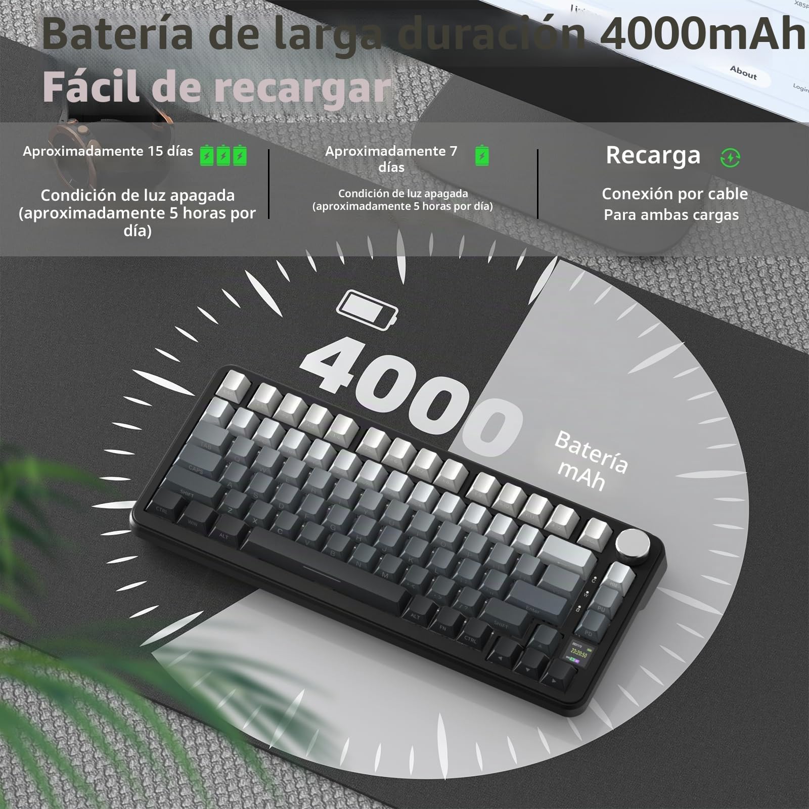 ATTACK SHARK X85PRO Teclado mecánico inalámbrico con Pantalla TFT y Perilla, Teclado para Juegos montado en Junta 75% QMK, 2.4G/BT/USB-C, Intercambiable en Caliente, 4000mAh, RGB (Notte di Luna)