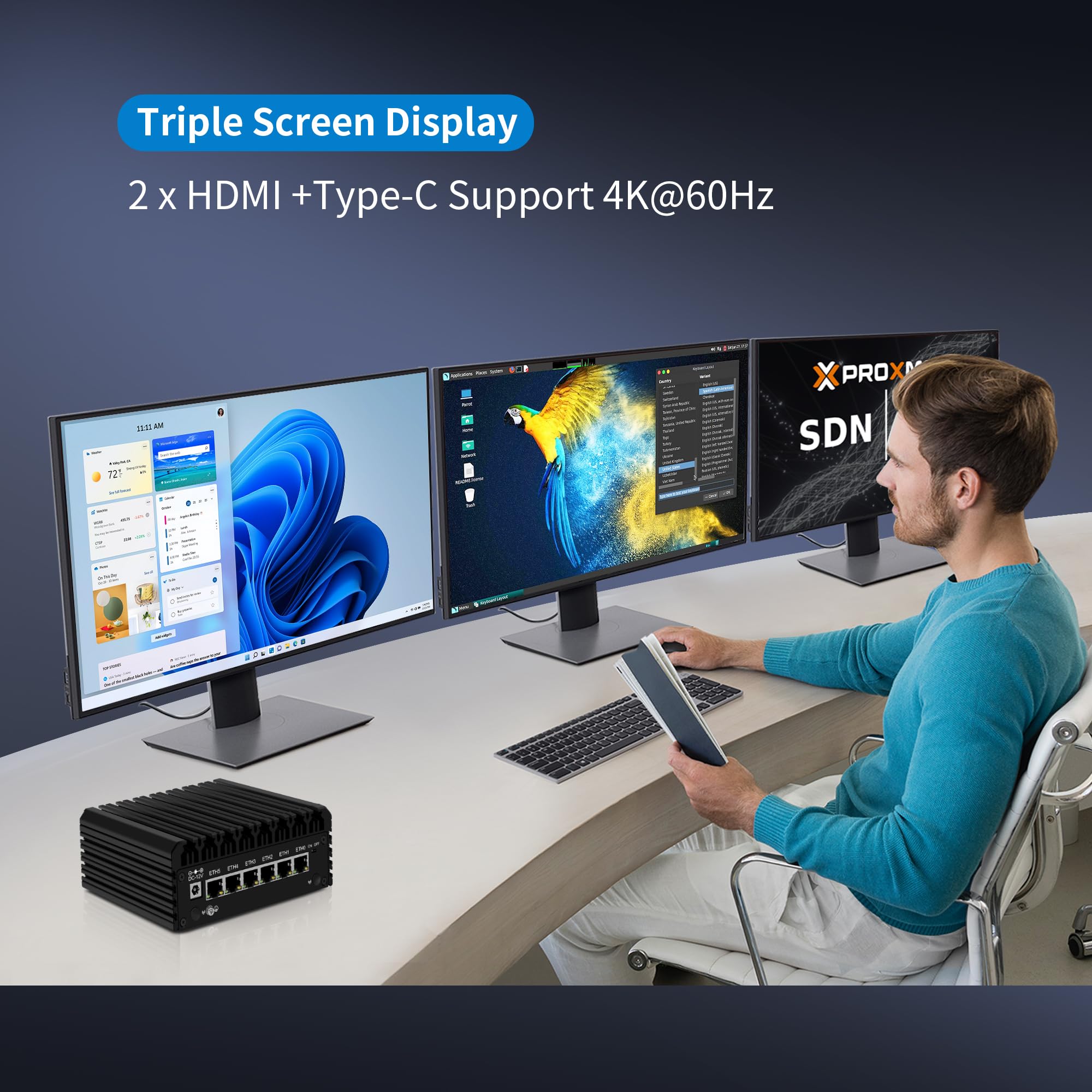 CWWK Mini PC N150 (Upgraded N100) Firewall Appliance, 6X i226-V 2,5 GbE LAN OPNsense Mini Computer, F7 Fanless Micro PC DDR5 8 GB RAM 256 GB SSD, USB-C, 3-display, TF, 2-NVMe, AES-NI