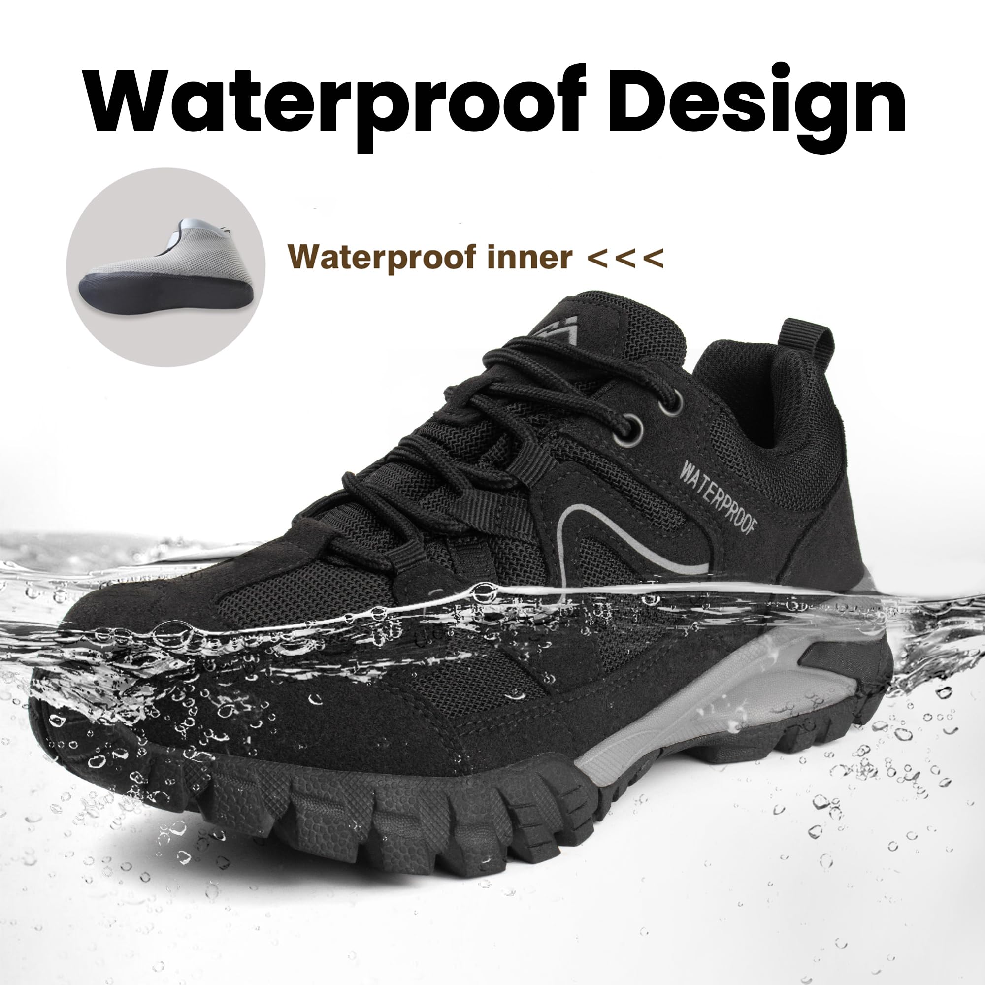 CC-Los Damen wasserdichte Leichte Wanderschuhe für Outdoor, Wandern & Klettern Schwarz, Weit 38 EU