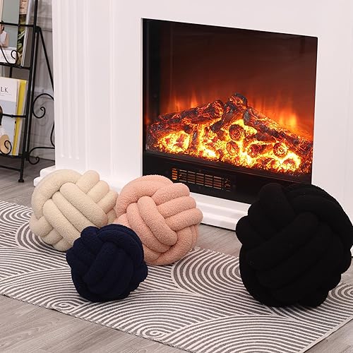 Miniatura 6 de Petrella Almohada redonda de nudo para decoración del hogar, cojín decorativo estético, lana de cordero, arroz, blanco, 8 pulgadas
