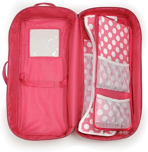 Miniatura 7 de Estuche de viaje para muñeca con cama y ropa de cama, color rosa oscuro, de Badger Basket (sirve para las muñecas de American Girl)