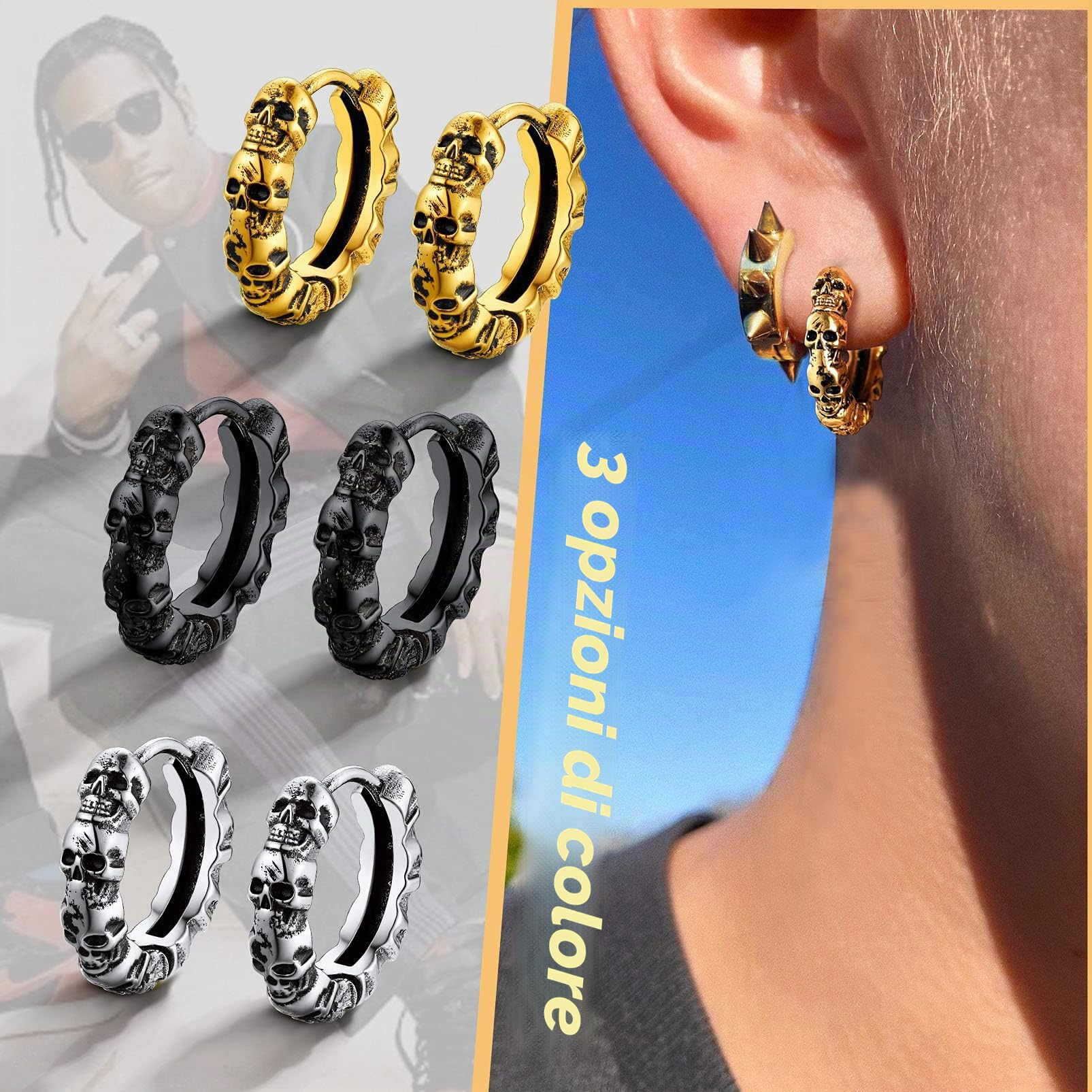 PROSTEEL Orecchini Teschio Donna Uomo Punk in Acciaio Inossidabile 11mm con Confezione Regalo